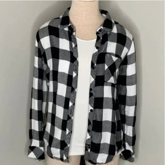 Rails Hunter Button Down Flannel Shirt Ebony White Buffalo Check Plaid Small - Picture 2 of 10